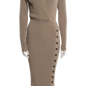Self Portrait Tan Ribbed Polo Knit Dress